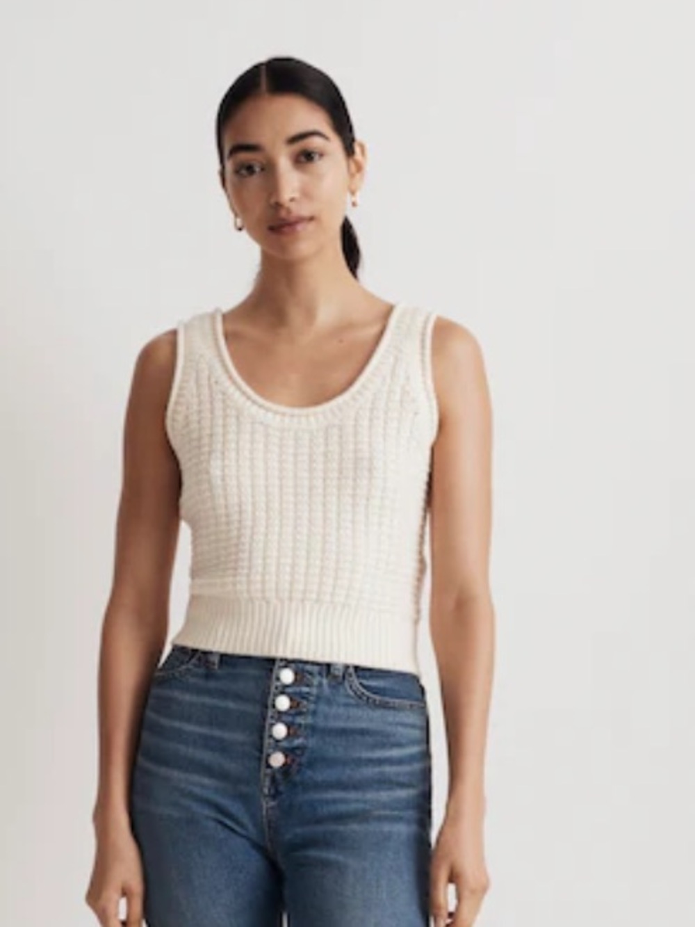 Madewell Textured-Stitch Sweater Tank in Antique White